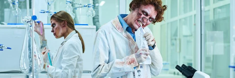 Clueless Undead Technicians in Laboratory Header Stock Photos