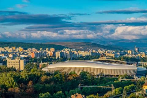 Cluj Arena multi-use stadium on a sunny day with blue sky in Cluj-Napoca, Rom Stock Photos