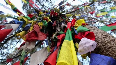 Clump of Buddhist prayer flags Stock Footage 65777032