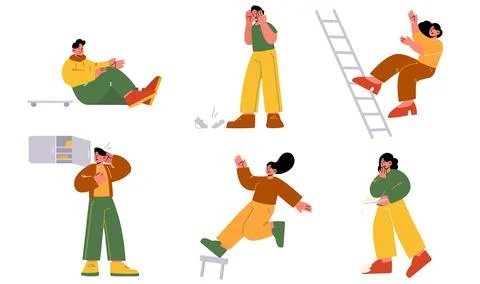 Clumsy people fall from ladder, stool, fail Stock Illustration