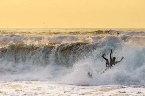 Clumsy surfer fail Stock Photos