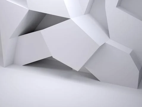 Cluster of angular white polygons is forming flat design in light gray interior, Stock Illustration