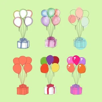The cluster of balloons flying on green Stock Illustration