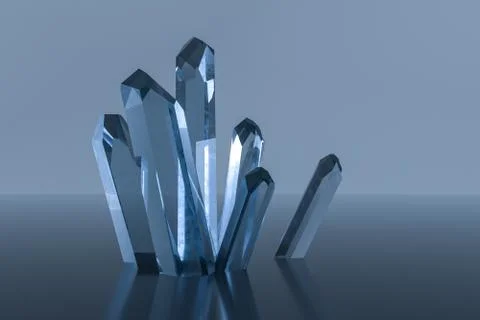 A cluster of blue magic crystal gather together, 3d rendering. Stock Illustration