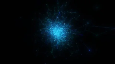 A cluster of blue neon lines, connected by dots, forms a sparkling spherical Stock Footage 166015504