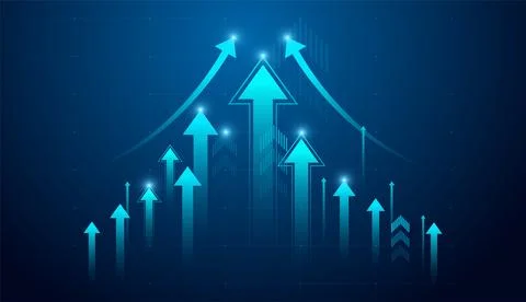 A cluster of bold blue arrows shoot upward, representing rapid momentum and.. Stock Illustration