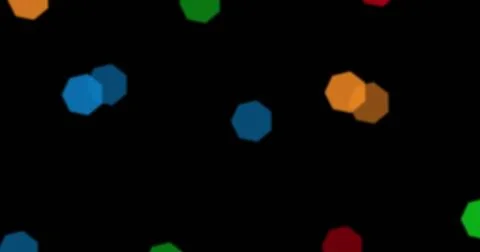Cluster of colored bokeh octagons floating in black digital field, creating Stock Illustration