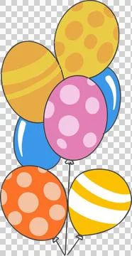 Cluster of colorful patterned balloons is floating against transparent backdrop Stock Illustration