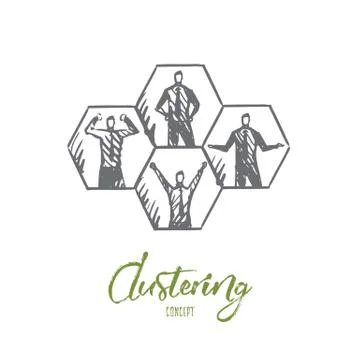 Cluster, data, system, technology, human concept. Hand drawn isolated vector. Stock Illustration