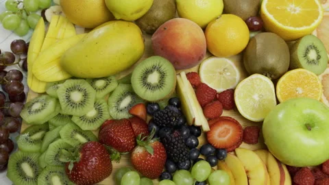 Cluster of delicious fruit gathered together - high, tilting shot Stock Footage 341184652