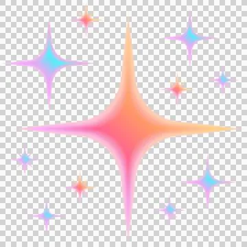 Cluster of glowing abstract star shapes is floating on transparent canvas, with Stock Illustration