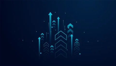 A cluster of glowing blue arrows points upward, symbolizing financial growt.. Stock Illustration