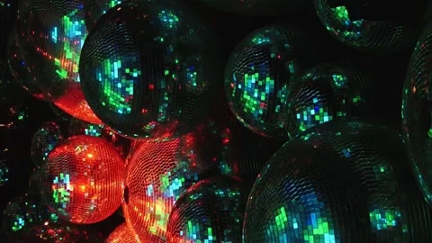 A cluster of green and red disco balls Stock Footage 276082786