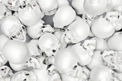 Cluster of human skulls background, 3d render Stock Illustration