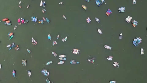 Cluster of large and small ships floating in the sea. Stock Footage 304072123