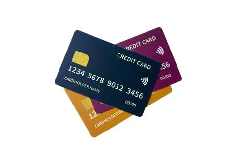Cluster of overlapping multi-colored credit and debit cards on a white back.. Stock Photos