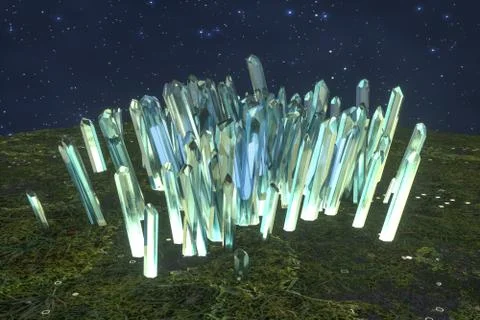 A cluster of precision-cut magic crystal, science fiction and magic theme, 3d Stock-Illustration