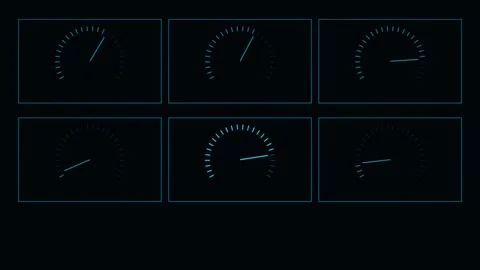 Cluster Of Risk Dials Sweeps Through Their Ranges Stock-Footage 344513350