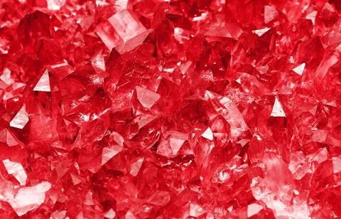 Cluster of ruby red quartz mineral crystals Cluster of clear transparent r... 写真素材