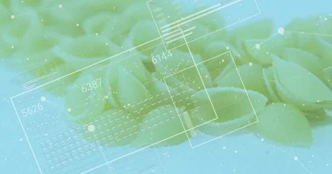 Cluster of shell-shaped pasta pieces lying on studio surface, with translucent Stock Photos