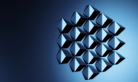 Cluster of shiny blue objects, 3d rendering Stockillustratie