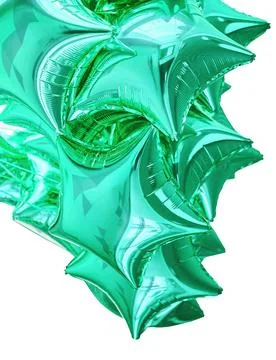 A cluster of shiny green star-shaped balloons is displayed, creating a lively Stock Photos