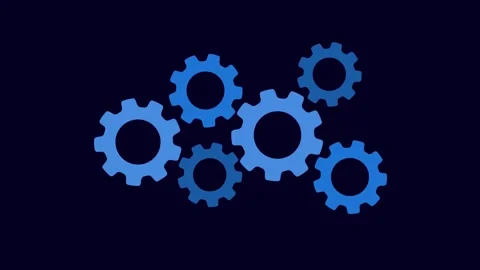 Cluster of Six Blue Gears Interlocking on a Dark Blue animation Background .. Stock Footage 321792797