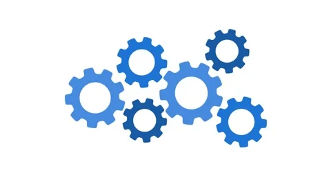 Cluster of Six Blue Gears Interlocking on a animation White Background cogw.. Stock Footage 321792809
