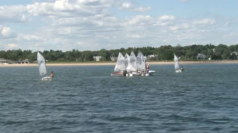 A cluster of small sail boats together. Stock Footage 8980926
