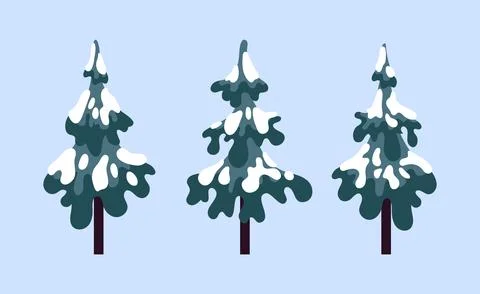 A cluster of snow-covered spruce trees with soft rounded branches, subtle Illustrazione stock