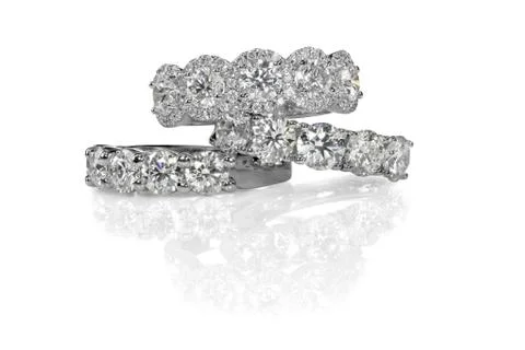 Cluster stack of diamond wedding engagment rings Stock Photos