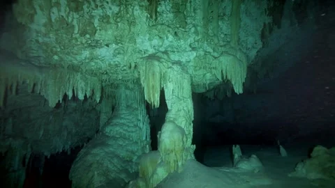 Cluster of stalactites forming column structure Stock Footage 331788652