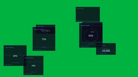 Cluster UI on transparent canvas, node showing, links growing, panels updating Stock Footage 333907940