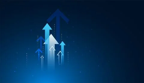 A cluster of upward-pointing arrows in gradient blue shades symbolizes acce.. Stock Illustration