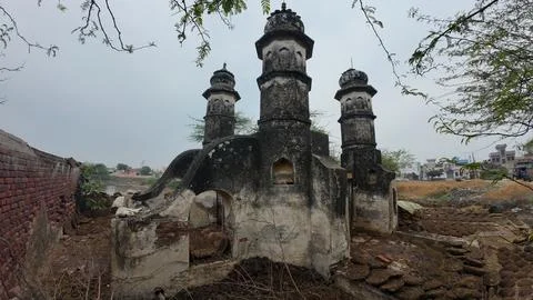 Cluster of Weathered Cylindrical Structure , Likely Historical Village Well Stock Photos