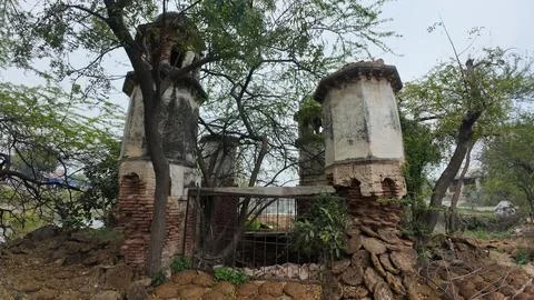 Cluster of Weathered Cylindrical Structure , Likely Historical Village Well Stock Photos