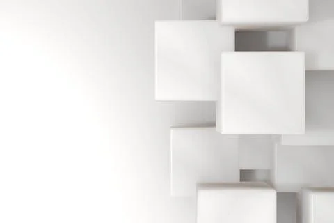 Cluster of white 3D cubes is casting soft shadows in minimalist gradient render, Stock Illustration