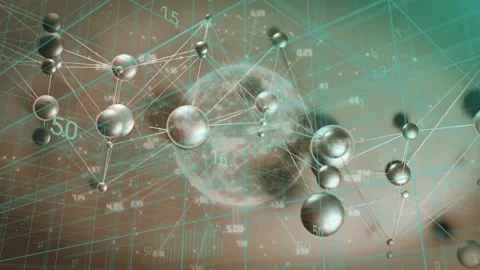 Clustered network appearing on start, drifting and rearranging for data with Stock Footage 332686003