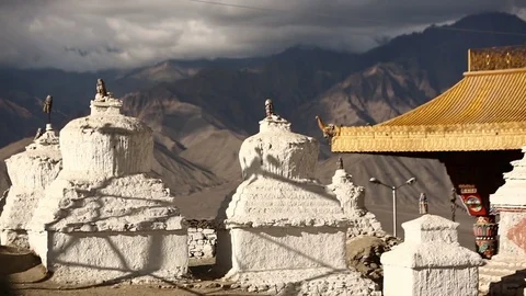 Clusters of ancient chortens Stock Footage 75687711