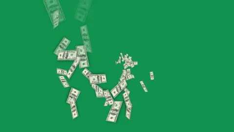 Clusters of dollar bills falling on a green screen. 4K Stock Footage 340882797