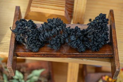 Clusters of dried black elderberries (Sambucus nigra) Foto stock