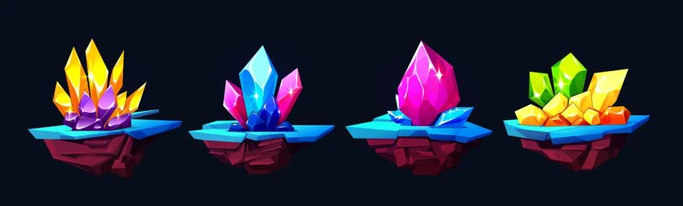 Clusters of gemstone crystals cartoon vector Stock Illustration