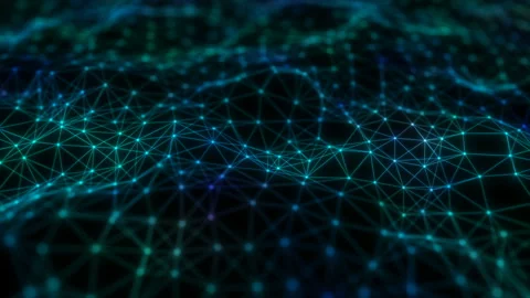 Clusters of moving particles. Multicolored neon radiance. Abstract plexus Stock Footage 115029866