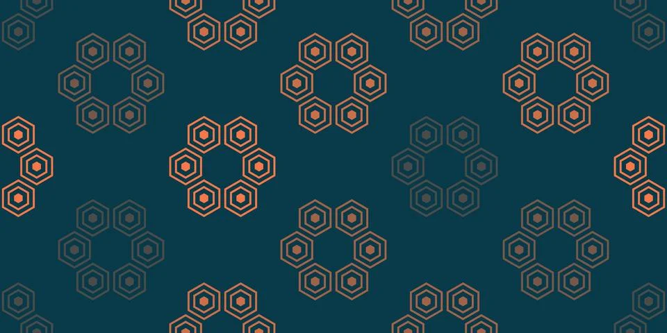 Clusters of six-sided outlined forms create a rhythmic floral illusion on a.. Stock Illustration