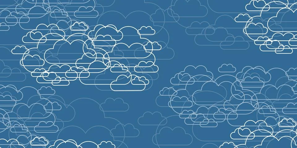 Clusters of White Round Overlaying Cloud Silhouettes, Outline Shapes Patter.. 库存插图