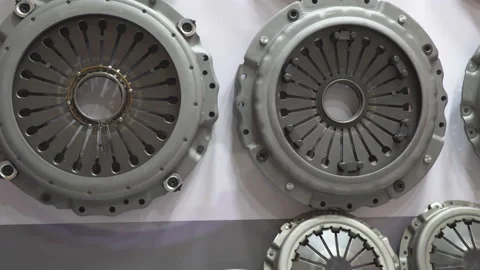 Clutch covers for trucks of different sizes close-up Stock Footage 114935644
