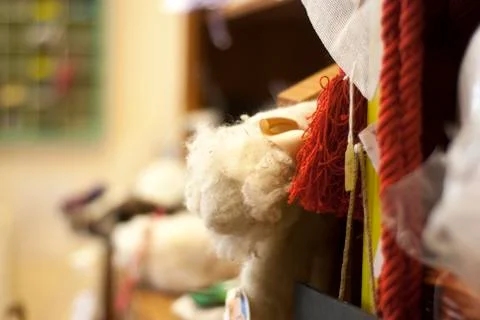 A clutter of colouful haberdashery. Stock Photos