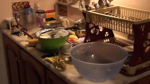 Clutter of dirty dishes zoom in Stock Footage 46205839