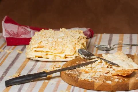 Clutter on the kitchen counter after making cake at home. Stock Photos