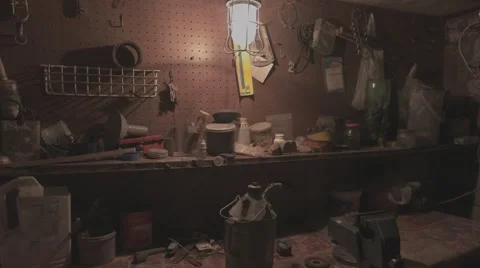 Cluttered and dusty workshop – Flat picture Stock Footage 67452464